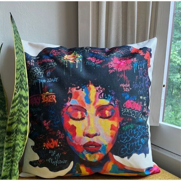 Beautiful Black Queen Double Sided Waterproof Throw Pillow Cover - Picture 1 of 5